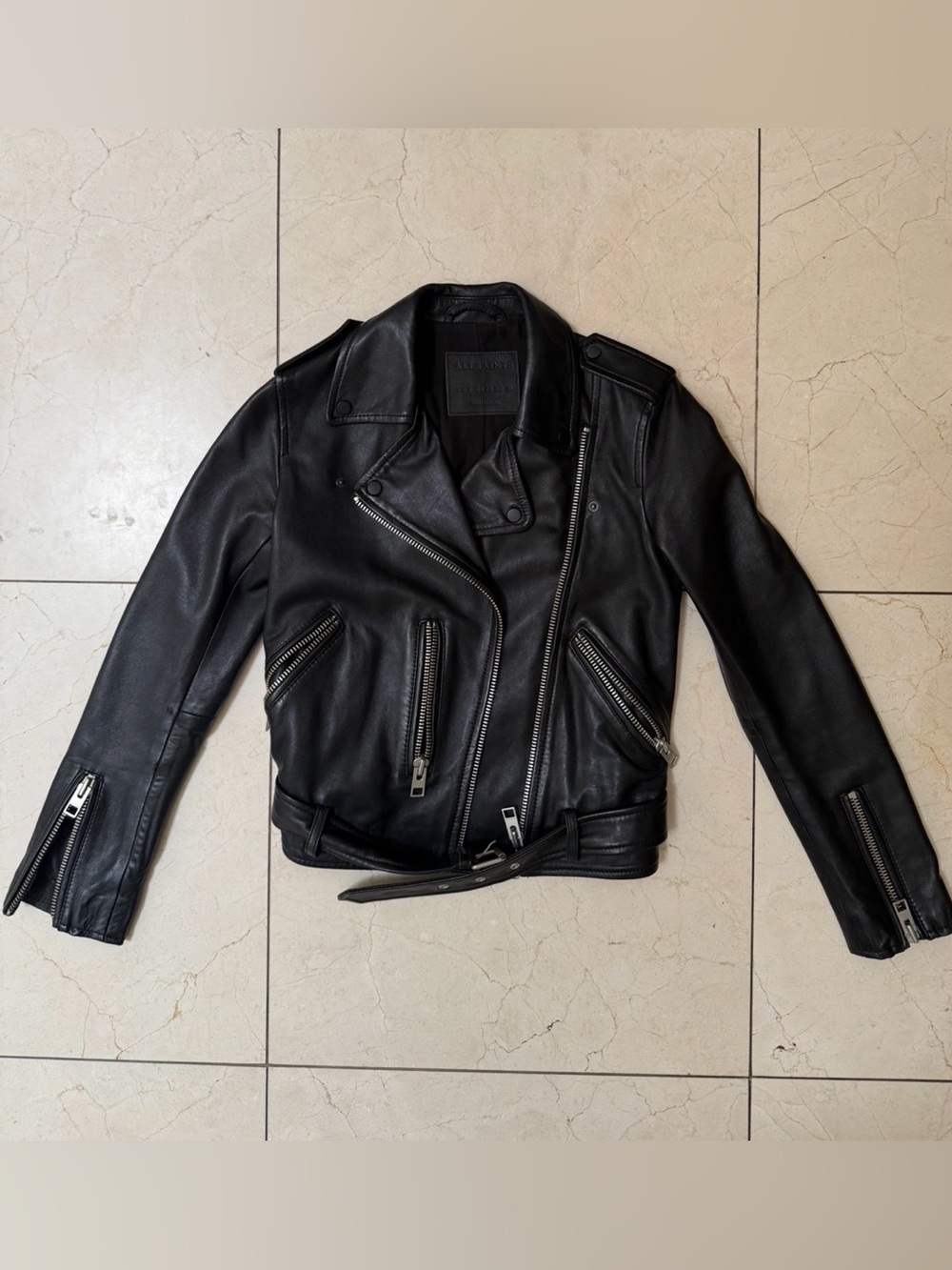 All Saints Balfern Leather Biker Jacket in Black
